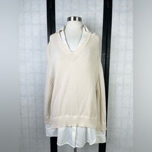 Brochu Walker Ivory V-Neck Knit Pullover